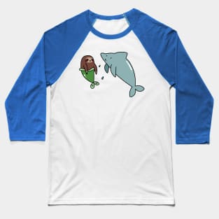 Dolphin and Mermaid Sloth Baseball T-Shirt